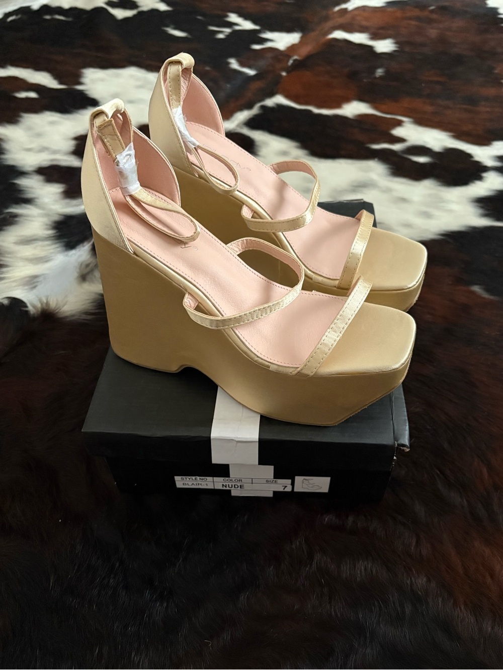 Nude Strappy Platform Wedge Sandals